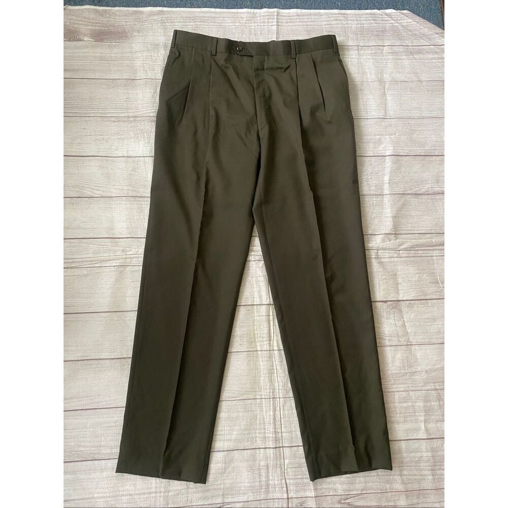 Jos A Banks men 38 flat front dress pants olive green